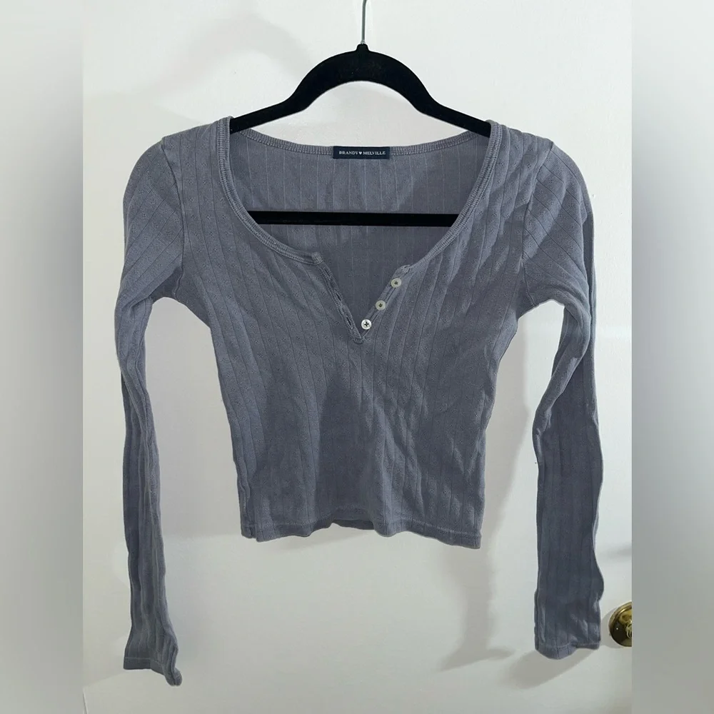 Brandy Melville Slate Blue Zelly Long Sleeve Crop - Picture 8 of 8